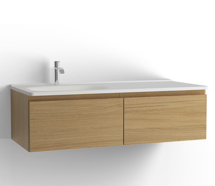 Tvättställsskåp Flow 1200 Vitpigmenterad ek med 2 lådor Vedum