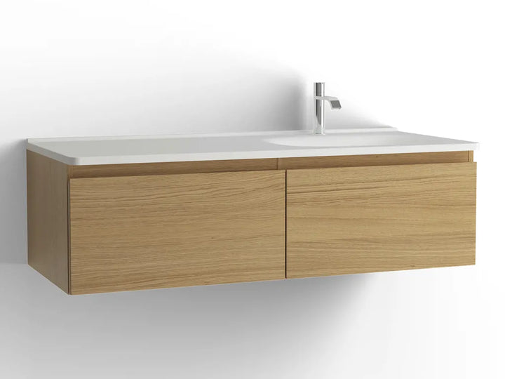 Tvättställsskåp Flow 1200 Vitpigmenterad ek med 2 lådor Vedum