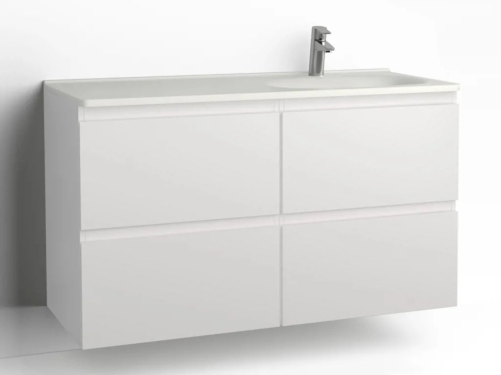 Tvättställsskåp Flow 1200 Vit med 4 lådor Vedum