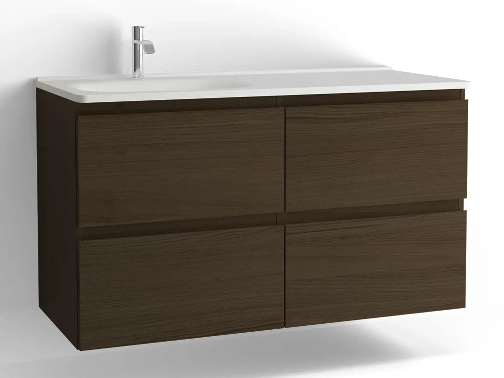 Tvättställsskåp Flow 1200 Brun ek med 4 lådor Vedum