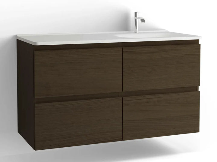 Tvättställsskåp Flow 1200 Brun ek med 4 lådor Vedum