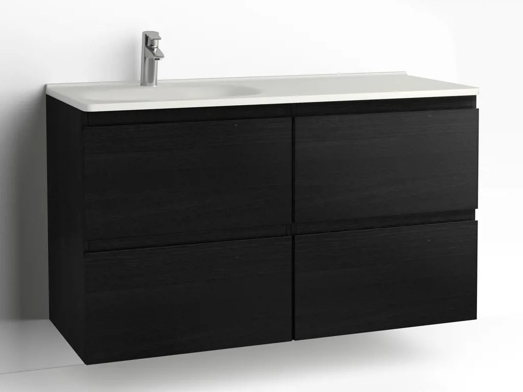 Tvättställsskåp Flow 1200 Svart Ask med 4 lådor Vedum