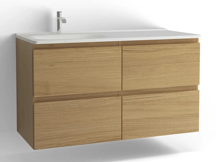 Tvättställsskåp Flow 1200 Vitpigmenterad ek med 4 lådor Vedum