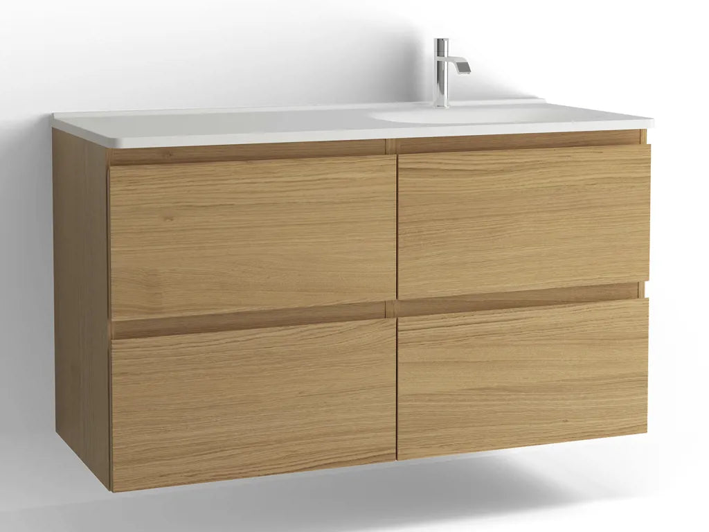 Tvättställsskåp Flow 1200 Vitpigmenterad ek med 4 lådor Vedum