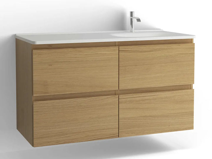 Tvättställsskåp Flow 1200 Vitpigmenterad ek med 4 lådor Vedum