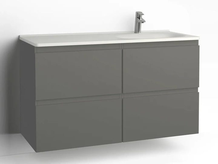 Tvättställsskåp Flow 1200 Betonggrå med 4 lådor Vedum