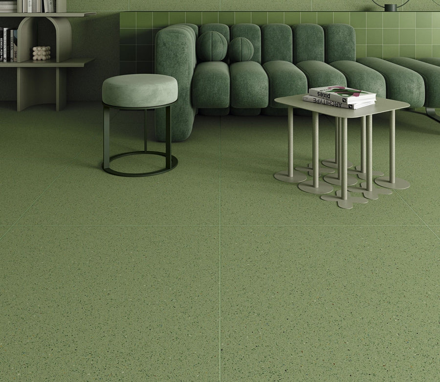 Micra Terrazzo Green Matt Rect. 60x60 CM Klinker - KakelExpress