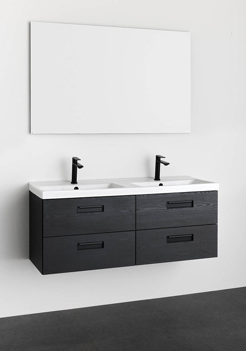 Tvättställsskåp Relounge Svart Trästruktur 1200 med tvättställ Noro - KakelExpress