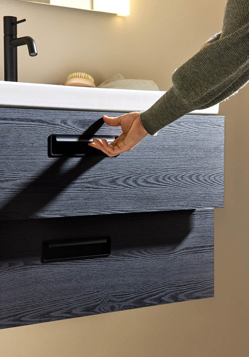 Tvättställsskåp Relounge Svart Trästruktur 600 med tvättställ Noro - KakelExpress