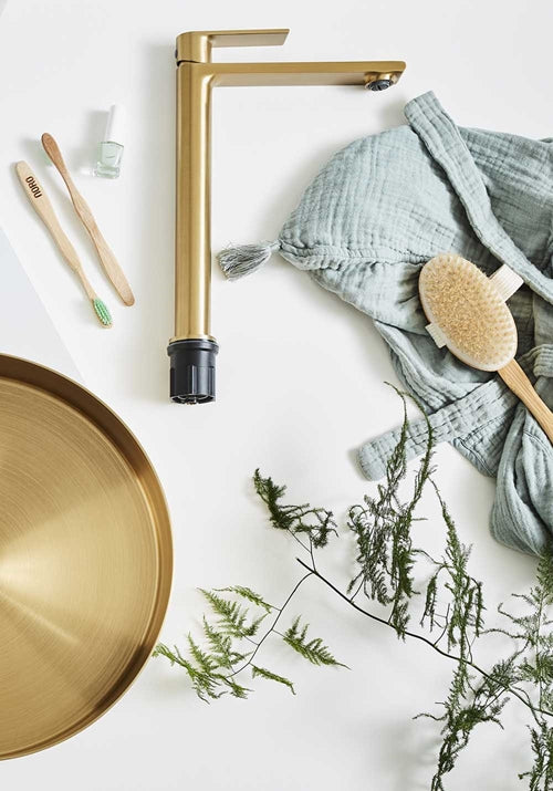 Tvättställsblandare Neo Hög Borstad Mässing Noro - KakelExpress