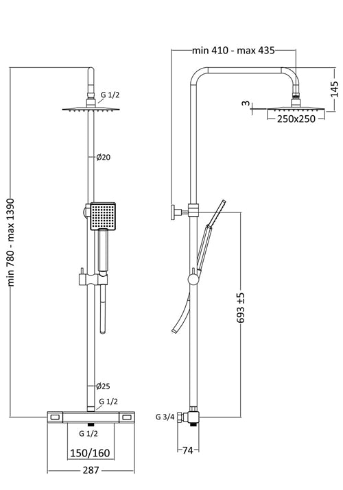 Takdusch Mix Slim Square 160CC Krom med 300x300 duschhuvud Hafa - KakelExpress