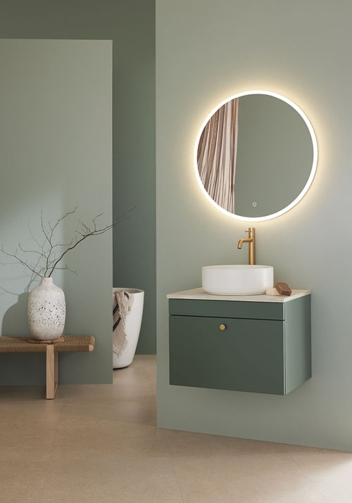 Tvättställsskåp Haze 600 Grön med bänksikva och handfat Hafa - KakelExpress