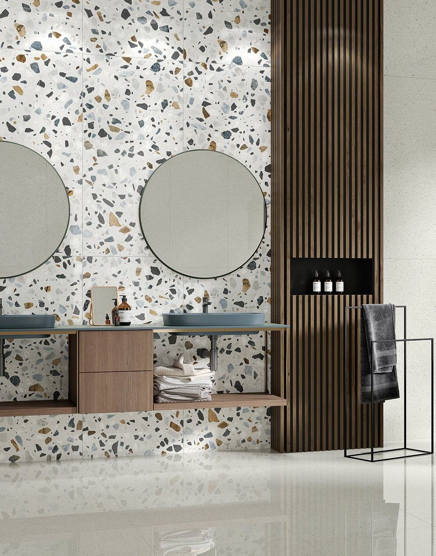 Terrazzo Stone White Matt Rect. 60X120 CM Klinker - KakelExpress