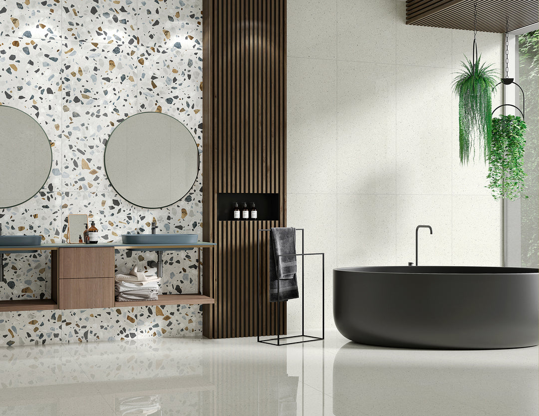 Terrazzo Stone White Matt Rect. 60X120 CM Klinker - KakelExpress