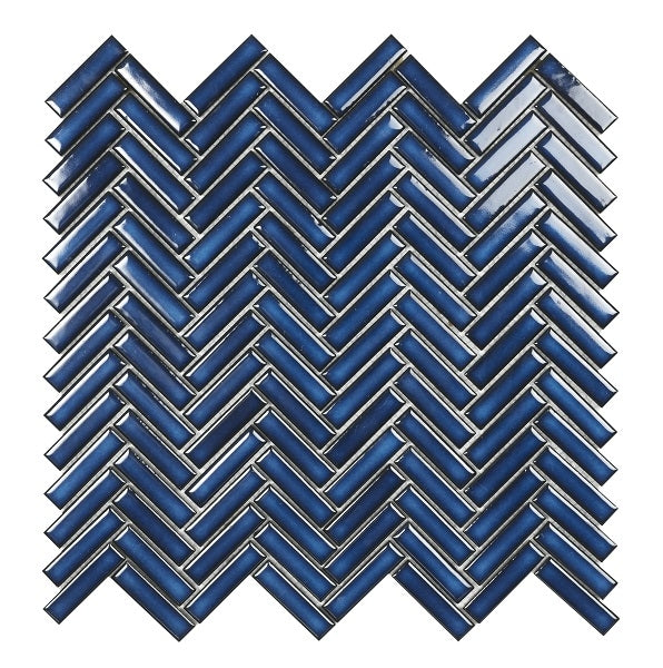 Fishbone Blue Glossy Mosaik - KakelExpress