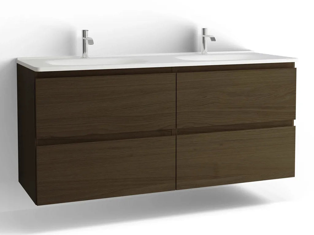 Tvättställsskåp Flow 1500 Brun ek med 4 lådor Vedum