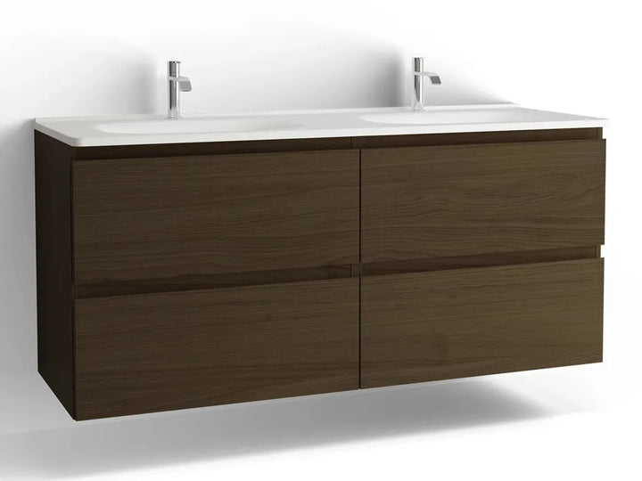 Tvättställsskåp Flow 1500 Brun ek med 4 lådor Vedum