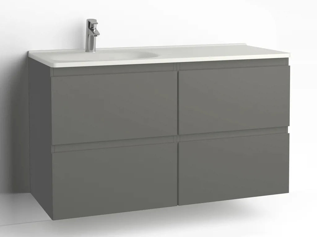 Tvättställsskåp Flow 1200 Betonggrå med 4 lådor Vedum