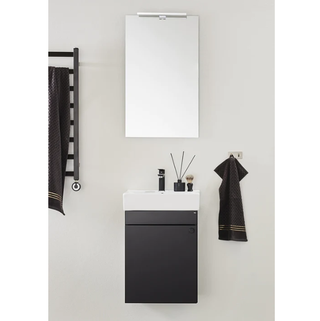 Badrumsmöbel Komplett Go 450 Svart med tvättställ, spegel, LED-lampa och handtag Hafa