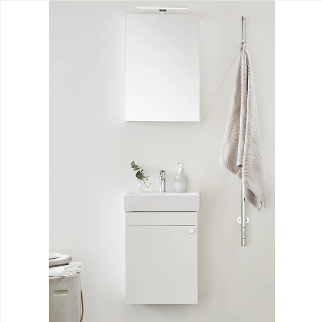 Badrumsmöbel Komplett Go 450 Vit med tvättställ, spegel, LED-lampa och handtag Hafa