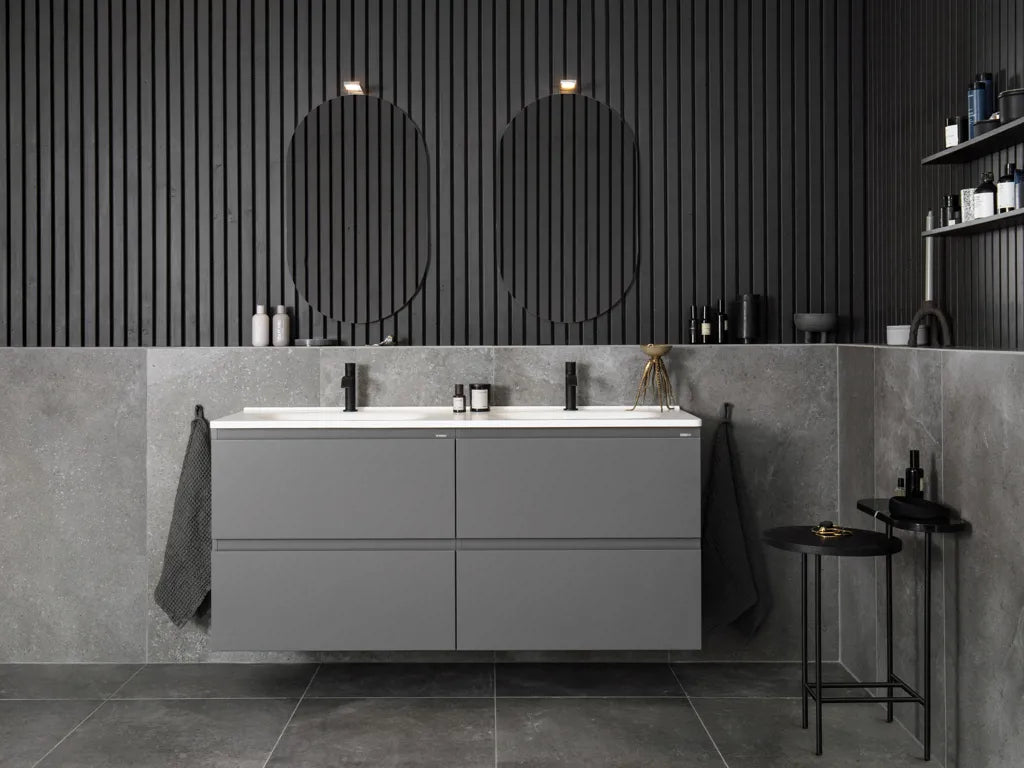 Tvättställsskåp Flow 1500 Betonggrå med 4 lådor Vedum