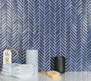 Fishbone Blue Glossy Mosaik - Lhådös Kakel - KakelExpress